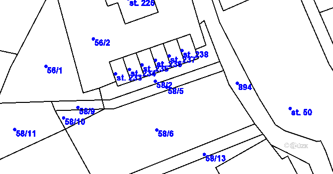 Parcela st. 58/5 v KÚ Mniší, Katastrální mapa