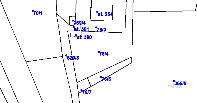 Parcela st. 76/4 v KÚ Mniší, Katastrální mapa