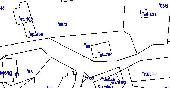 Parcela st. 88 v KÚ Mniší, Katastrální mapa
