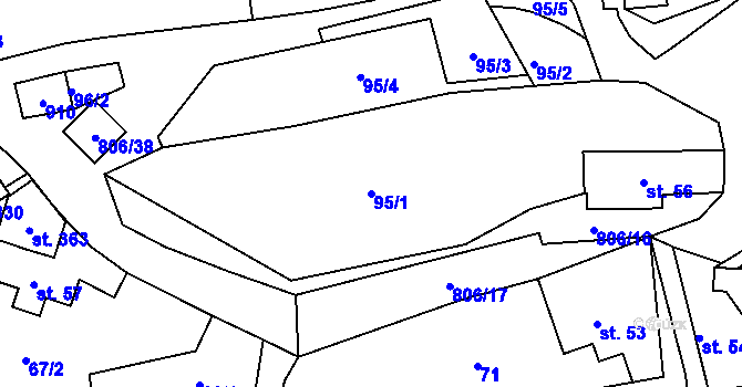 Parcela st. 95/1 v KÚ Mniší, Katastrální mapa