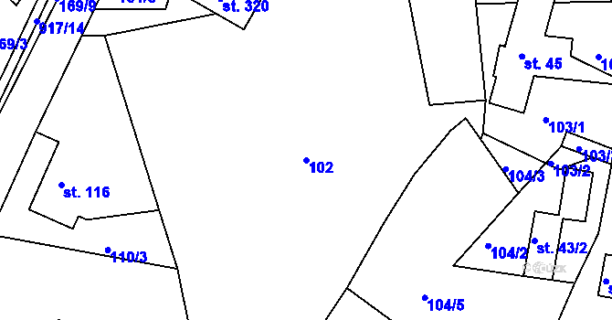 Parcela st. 102 v KÚ Mniší, Katastrální mapa