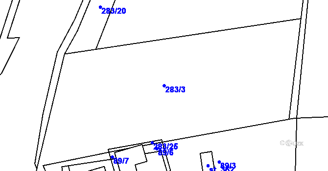Parcela st. 283/3 v KÚ Mniší, Katastrální mapa