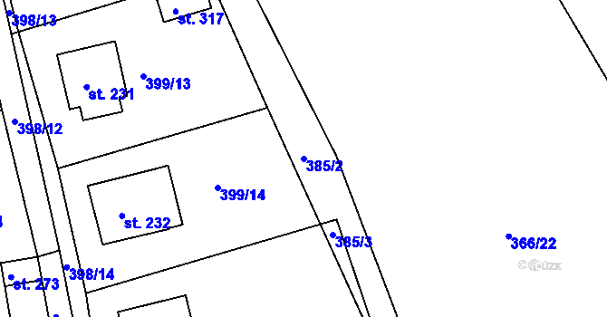 Parcela st. 385/2 v KÚ Mniší, Katastrální mapa