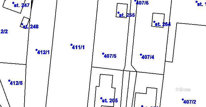 Parcela st. 407/5 v KÚ Mniší, Katastrální mapa