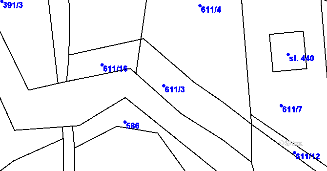 Parcela st. 611/3 v KÚ Mniší, Katastrální mapa