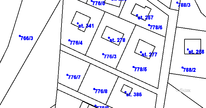Parcela st. 776/3 v KÚ Mniší, Katastrální mapa
