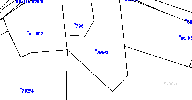 Parcela st. 795/2 v KÚ Mniší, Katastrální mapa