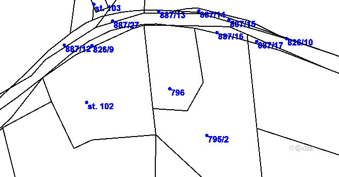 Parcela st. 796 v KÚ Mniší, Katastrální mapa