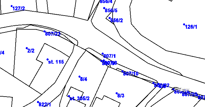 Parcela st. 807/1 v KÚ Mniší, Katastrální mapa