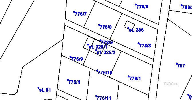 Parcela st. 325/2 v KÚ Mniší, Katastrální mapa