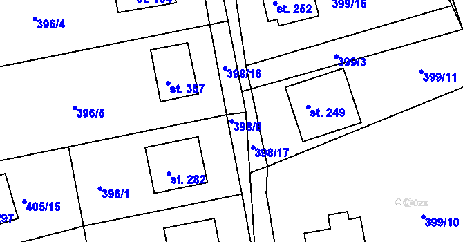Parcela st. 398/8 v KÚ Mniší, Katastrální mapa