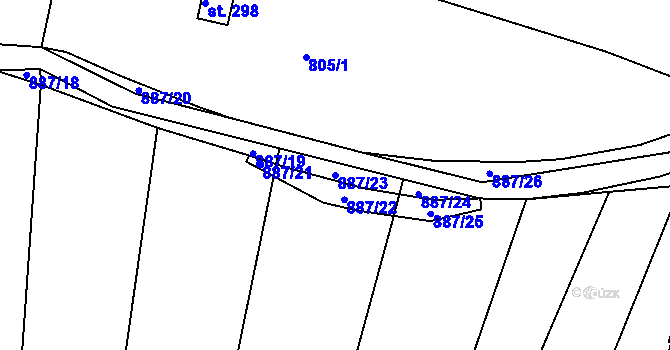 Parcela st. 887/23 v KÚ Mniší, Katastrální mapa