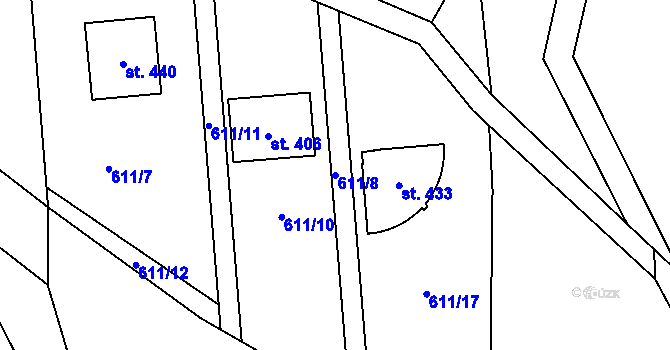Parcela st. 611/8 v KÚ Mniší, Katastrální mapa