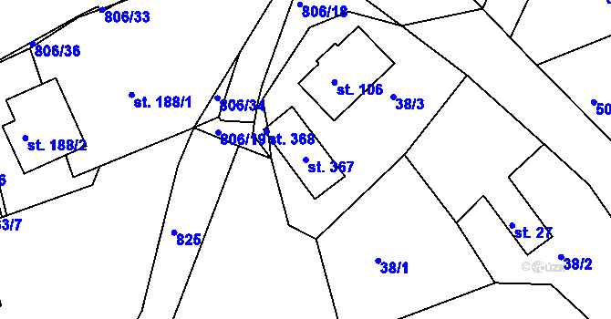 Parcela st. 367 v KÚ Mniší, Katastrální mapa
