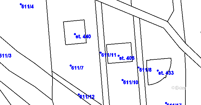 Parcela st. 611/11 v KÚ Mniší, Katastrální mapa