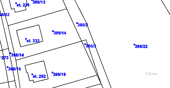 Parcela st. 385/3 v KÚ Mniší, Katastrální mapa