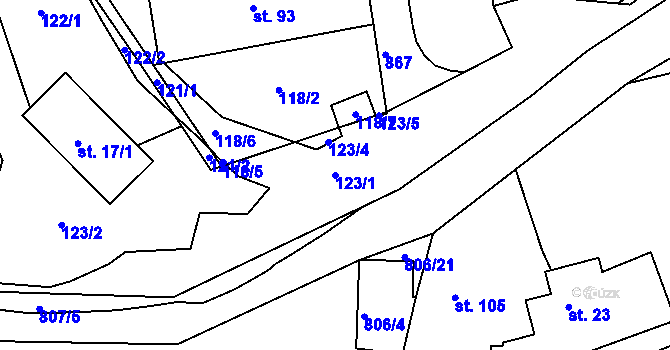 Parcela st. 123/1 v KÚ Mniší, Katastrální mapa