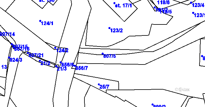 Parcela st. 807/5 v KÚ Mniší, Katastrální mapa
