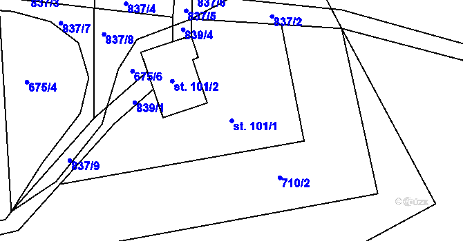 Parcela st. 101/1 v KÚ Mniší, Katastrální mapa