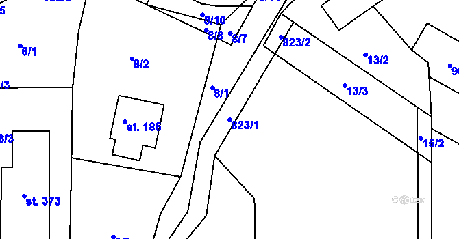 Parcela st. 823/1 v KÚ Mniší, Katastrální mapa