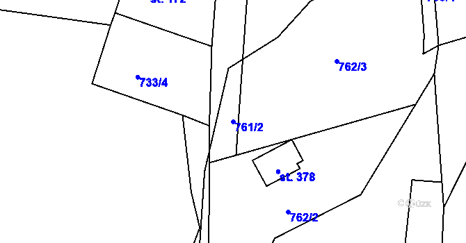 Parcela st. 761/2 v KÚ Mniší, Katastrální mapa