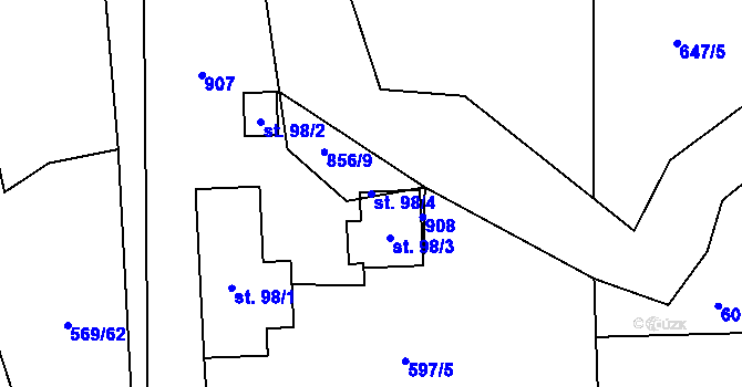 Parcela st. 98/4 v KÚ Mniší, Katastrální mapa