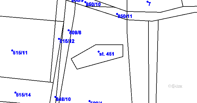 Parcela st. 451 v KÚ Mniší, Katastrální mapa