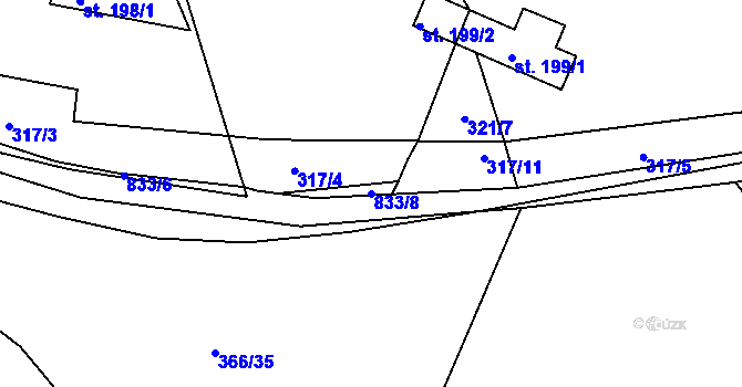 Parcela st. 833/8 v KÚ Mniší, Katastrální mapa