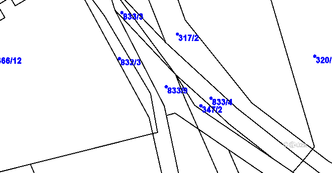 Parcela st. 833/9 v KÚ Mniší, Katastrální mapa