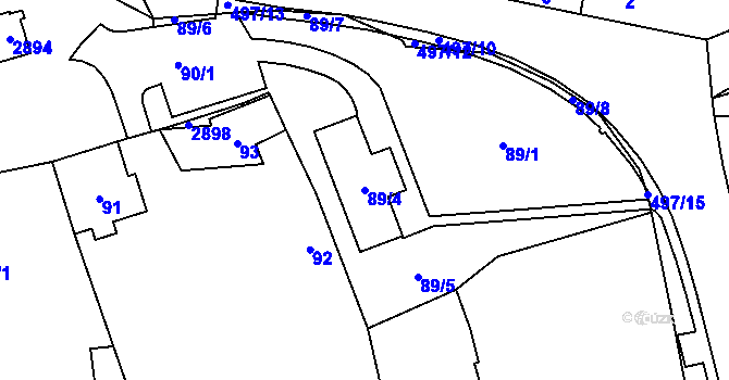Parcela st. 89/4 v KÚ Močerady, Katastrální mapa