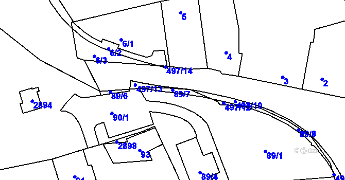 Parcela st. 89/7 v KÚ Močerady, Katastrální mapa