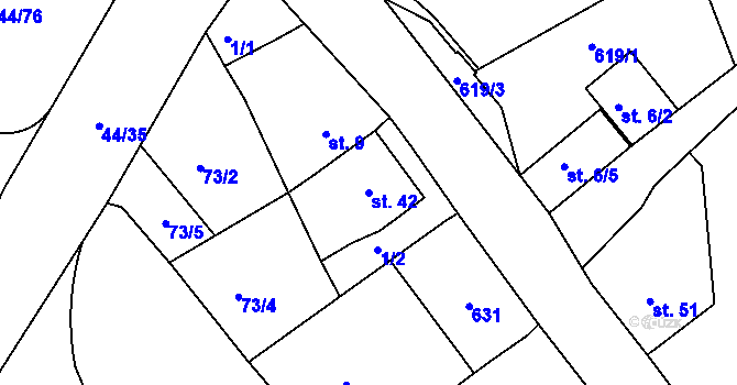Parcela st. 42 v KÚ Kvítkov u Modlan, Katastrální mapa