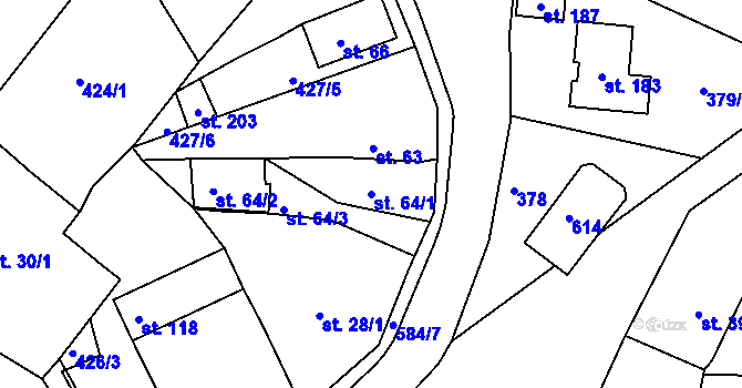 Parcela st. 64/1 v KÚ Kvítkov u Modlan, Katastrální mapa
