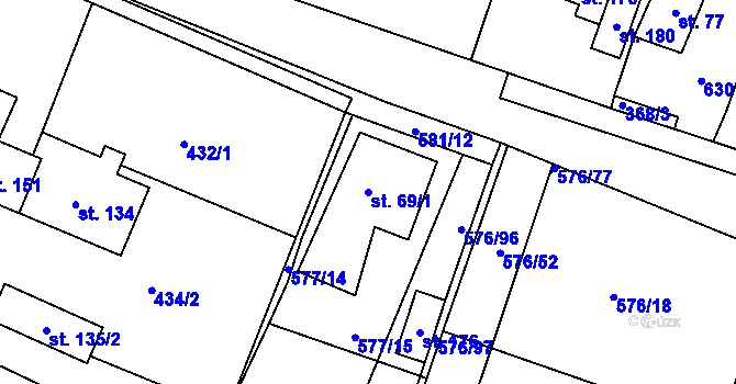 Parcela st. 69/1 v KÚ Kvítkov u Modlan, Katastrální mapa
