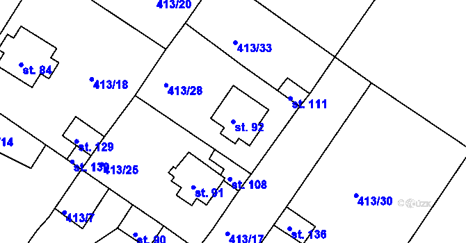 Parcela st. 92 v KÚ Kvítkov u Modlan, Katastrální mapa