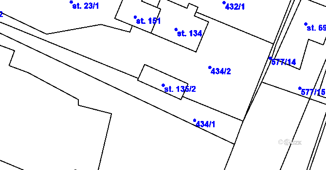 Parcela st. 135/2 v KÚ Kvítkov u Modlan, Katastrální mapa