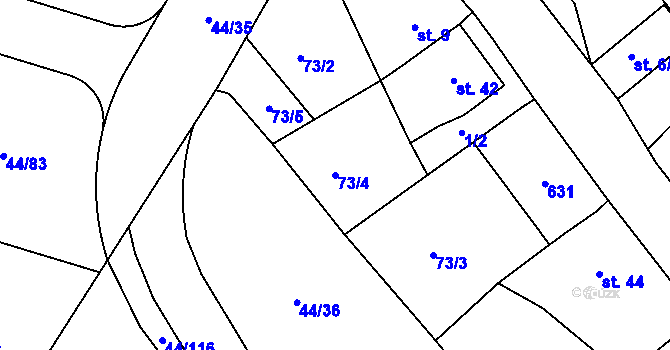 Parcela st. 73/4 v KÚ Kvítkov u Modlan, Katastrální mapa