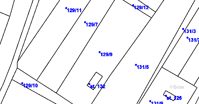 Parcela st. 129/9 v KÚ Kvítkov u Modlan, Katastrální mapa