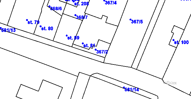 Parcela st. 367/2 v KÚ Kvítkov u Modlan, Katastrální mapa