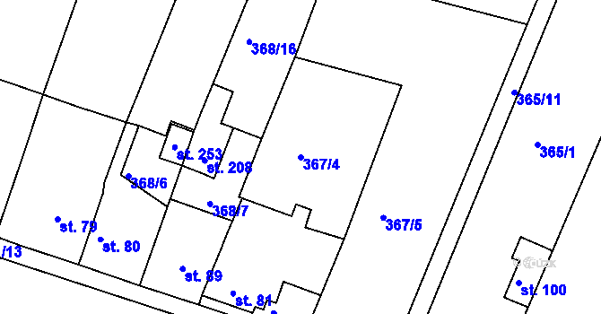 Parcela st. 367/4 v KÚ Kvítkov u Modlan, Katastrální mapa