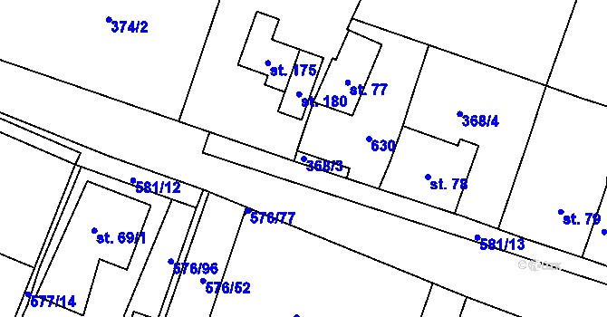 Parcela st. 368/3 v KÚ Kvítkov u Modlan, Katastrální mapa