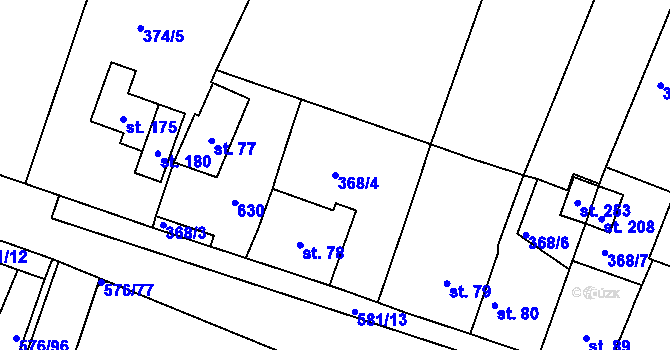 Parcela st. 368/4 v KÚ Kvítkov u Modlan, Katastrální mapa