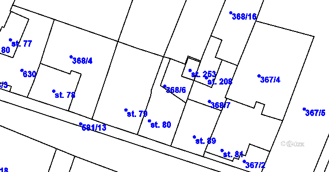 Parcela st. 368/6 v KÚ Kvítkov u Modlan, Katastrální mapa