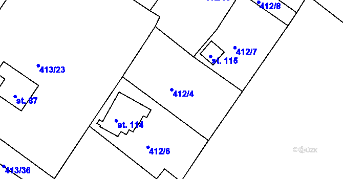 Parcela st. 412/4 v KÚ Kvítkov u Modlan, Katastrální mapa