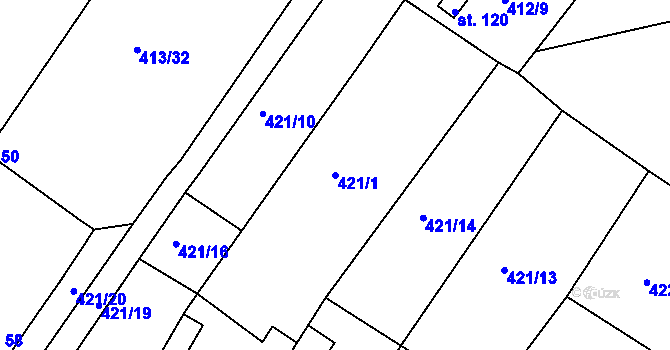 Parcela st. 421/1 v KÚ Kvítkov u Modlan, Katastrální mapa