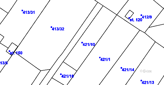 Parcela st. 421/10 v KÚ Kvítkov u Modlan, Katastrální mapa