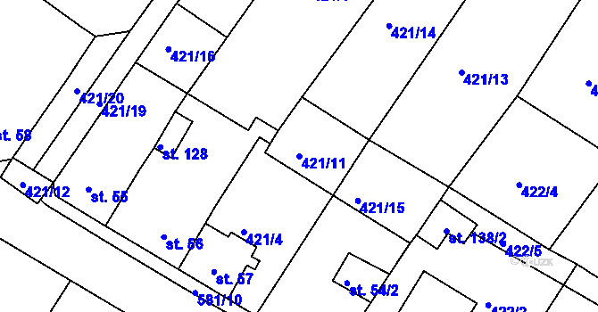 Parcela st. 421/11 v KÚ Kvítkov u Modlan, Katastrální mapa