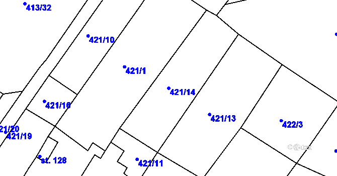 Parcela st. 421/14 v KÚ Kvítkov u Modlan, Katastrální mapa