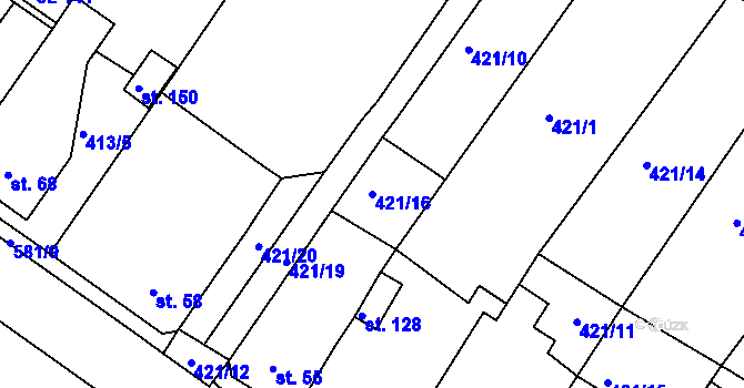 Parcela st. 421/16 v KÚ Kvítkov u Modlan, Katastrální mapa