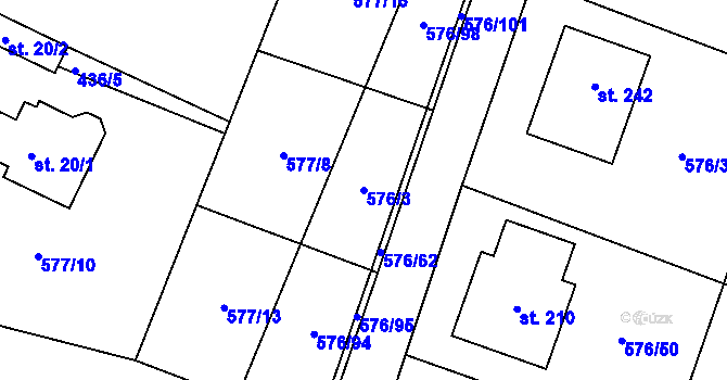 Parcela st. 576/3 v KÚ Kvítkov u Modlan, Katastrální mapa